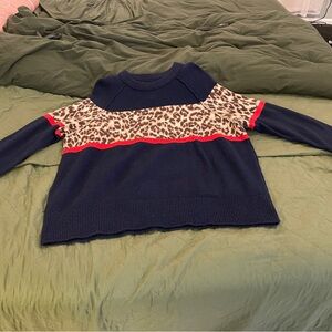 AERIE Navy and Leopard Print Sweater